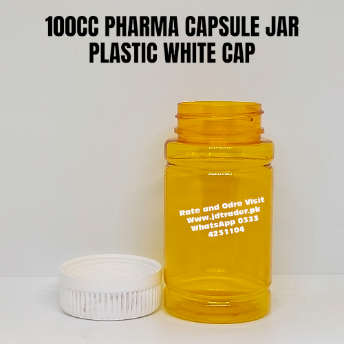 WHITE CAP 100CC YELLOW PHARMA JAR PLASTIC