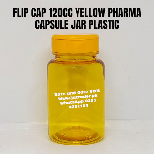FLIP CAP YELLOW 120CC PHARMA JAR PLASTIC