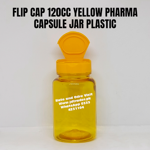 FLIP CAP YELLOW 120CC PHARMA JAR PLASTIC