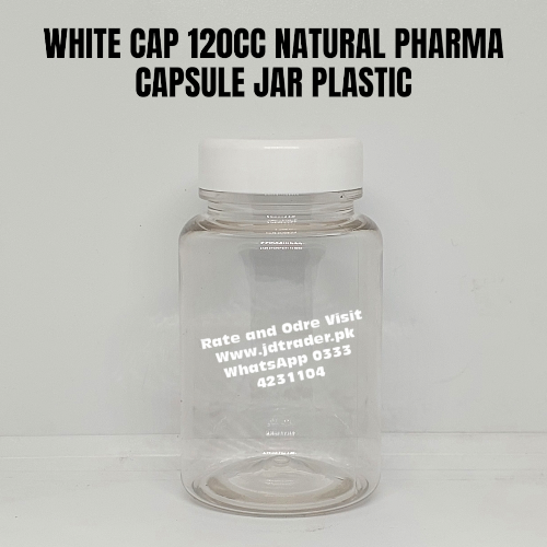 WHITE CAP NATURAL 120CC PHARMA JAR PLASTIC