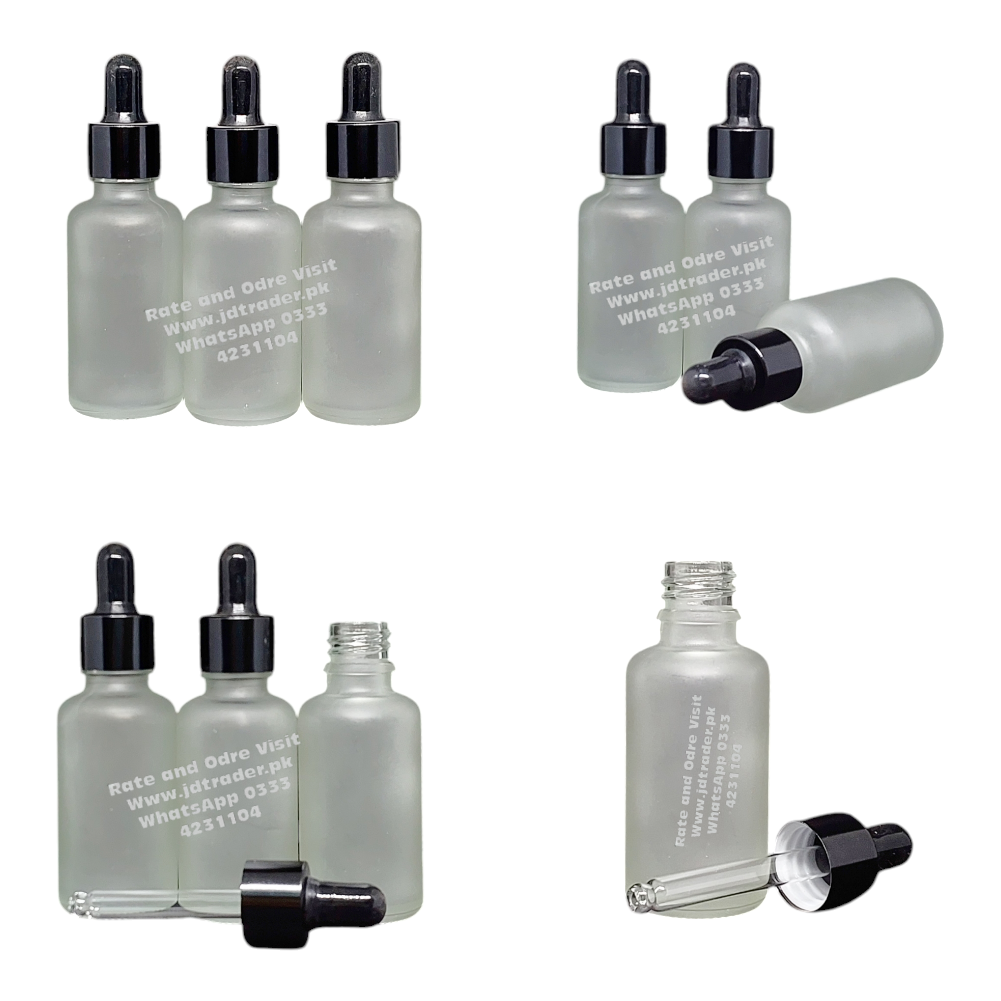 30ML FROSTED GLASS SERUM BOTTLE BLACK CAP