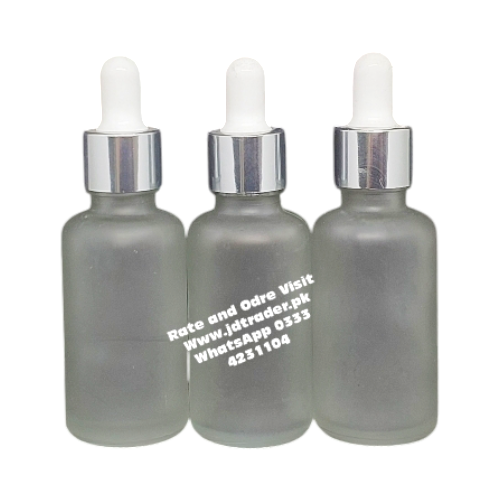 30ML FROSTED GLASS SERUM BOTTLE SILVER CAP