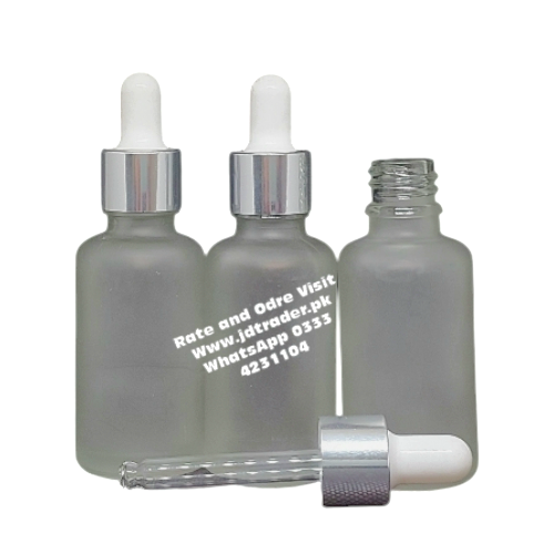 30ML FROSTED GLASS SERUM BOTTLE SILVER CAP