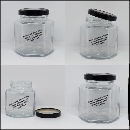 250ML HEXAGON GLASS JAR BLACK CAP