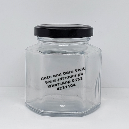 250ML HEXAGON GLASS JAR BLACK CAP