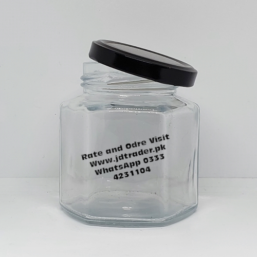 250ML HEXAGON GLASS JAR BLACK CAP