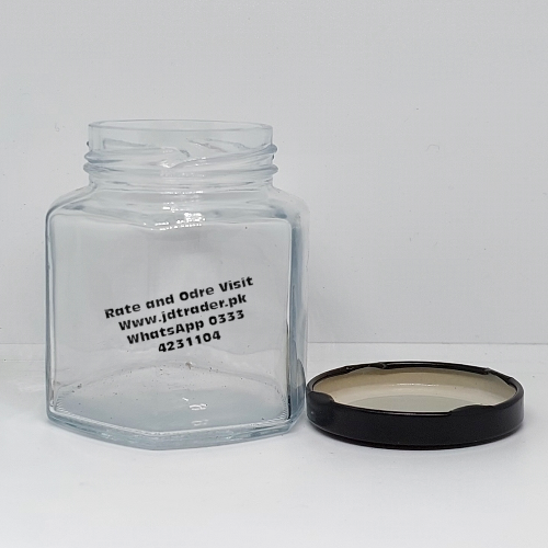 250ML HEXAGON GLASS JAR BLACK CAP