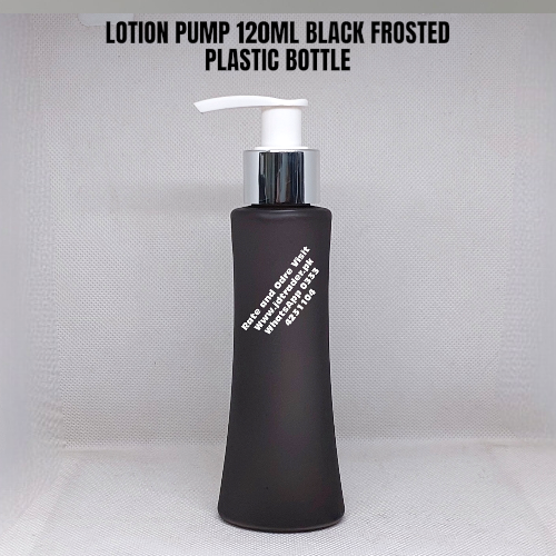 SILVER LOTION PUMP 120ML FROSTED BLACK PLASTIC BOTTLE