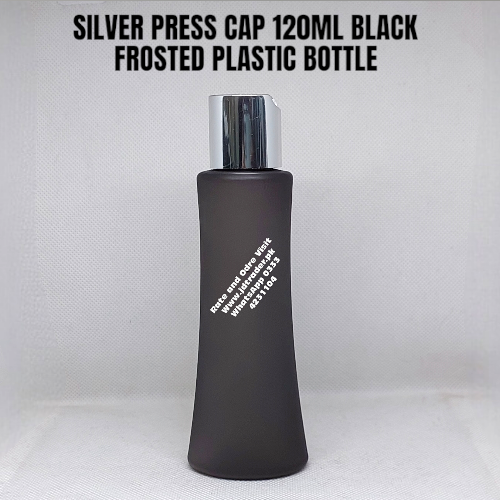 SILVER PRESS CAP 120ML FROSTED BLACK PLASTIC BOTTLE