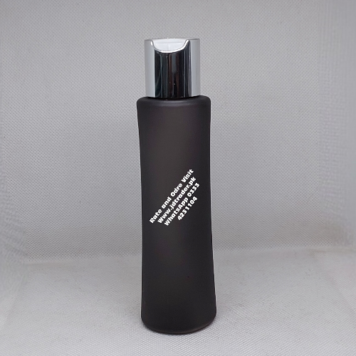 SILVER PRESS CAP 120ML FROSTED BLACK PLASTIC BOTTLE