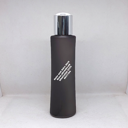 SILVER PRESS CAP 120ML FROSTED BLACK PLASTIC BOTTLE