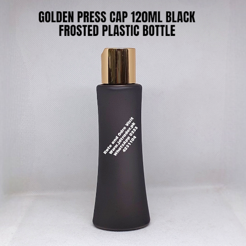 GOLDEN PRESS CAP 120ML FROSTED BLACK PLASTIC BOTTLE