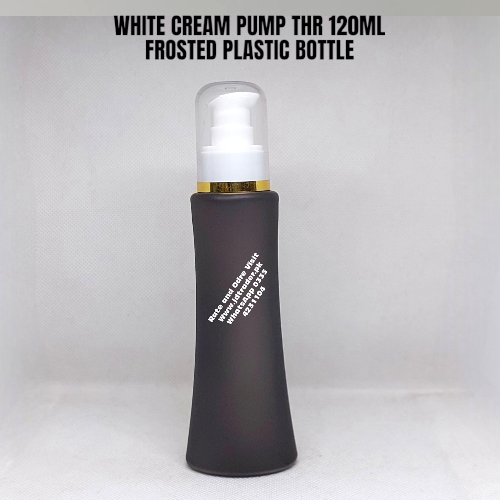WHITE CREAM PUMP THR 120ML BLACK FROSTED PLASTIC BOTTLE