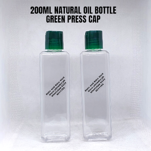 200ML NATURAL OIL SHAMPOO LOTION BOTTLE PLASTIC WITH GREEN PRESS CAP