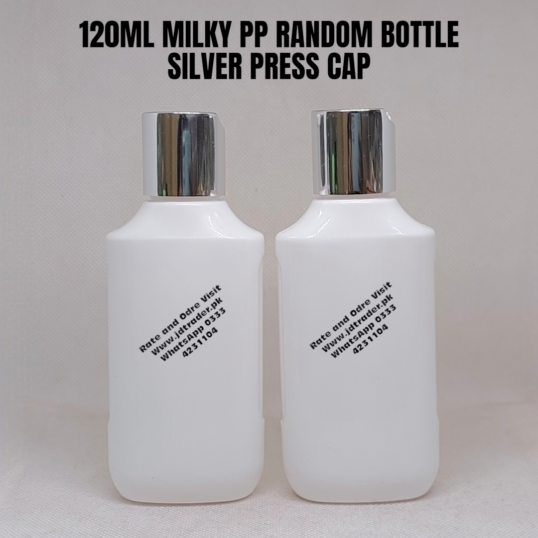 120ML PP RANDOM MILKY BOTTLE WITH SILVER PRESS CAP