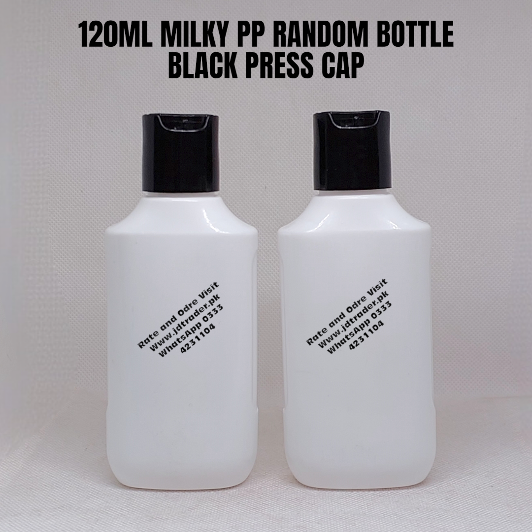 120ML PP RANDOM MILKY BOTTLE WITH BLACK PRESS CAP