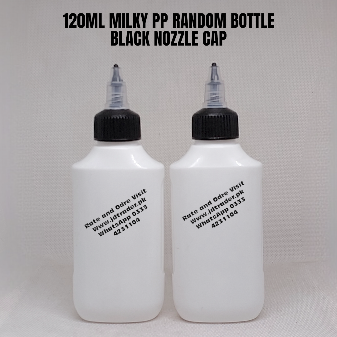 120ML PP RANDOM MILKY BOTTLE WITH BLACK NOZZLE CAP