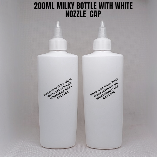 200ML MILKY BOTTLE WITH WHITE NOZZLE CAP