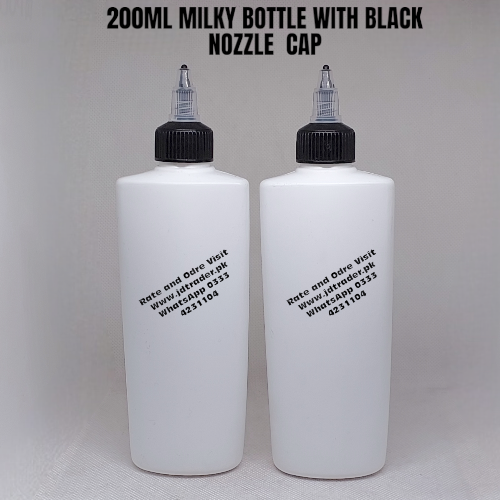 200ML MILKY BOTTLE WITH BLACK NOZZLE CAP