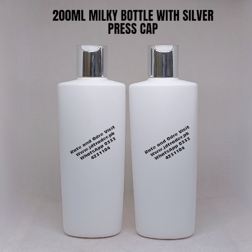 200ML MILKY BOTTLE WITH SILVER PRESS CAP