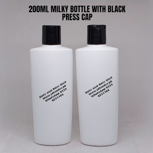 200ML MILKY BOTTLE WITH BLACK PRESS CAP