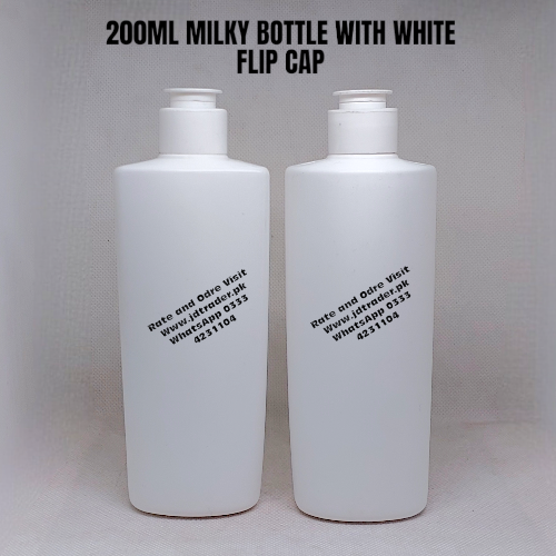 200ML MILKY BOTTLE WITH WHITE FLIP CAP