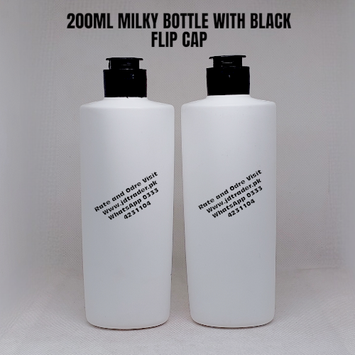 200ML MILKY BOTTLE WITH BLACK FLIP CAP