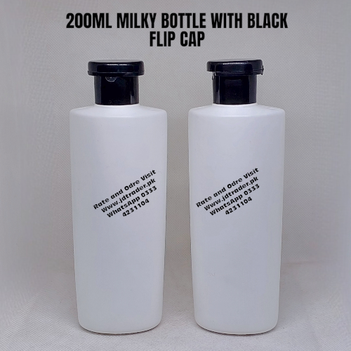 200ML MILKY BOTTLE WITH BLACK FLIP CAP